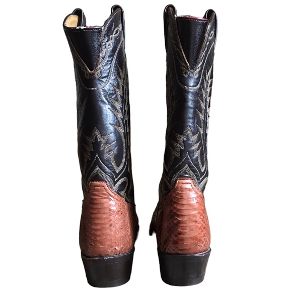 Mens 7 D Tony Lama Python Snakeskin Two Toned Black And Brown Roper Cowboy Boots - Picture 12 of 13